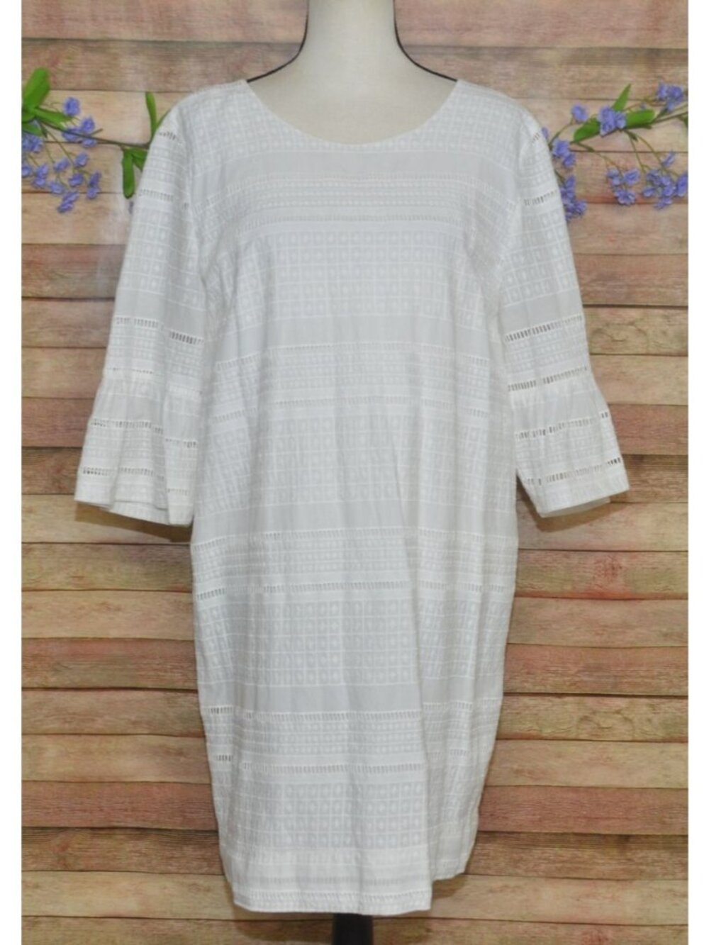 J.Crew White Cotton Eyelet Flutter Sleeve Shift Dress Size 14 Neutral Lined